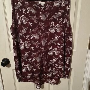 Cato Burgundy Floral V-Neck Blouse